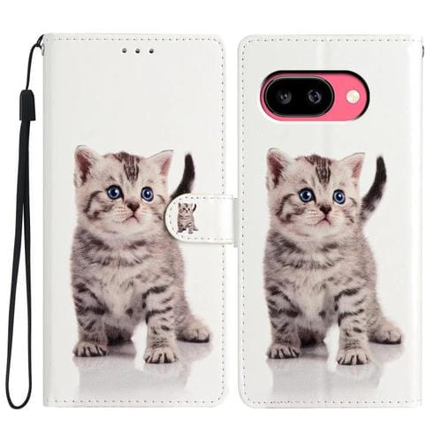 Funda de Cuero para Google Pixel 9A con Dibujo a Color (Gato Atigrado)
