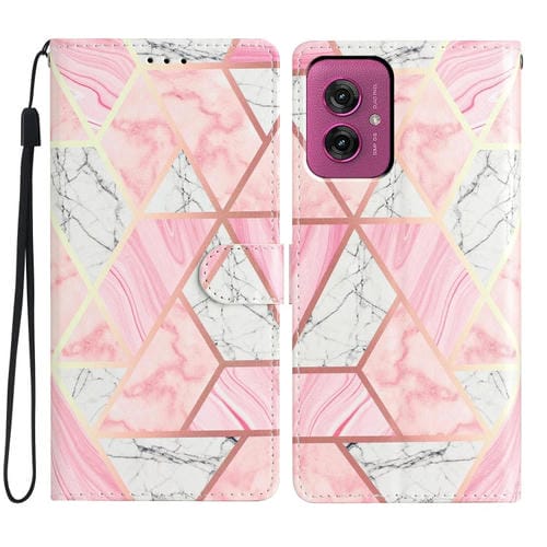 Funda de Cuero Motorola Moto G55 con Dibujo de Colores (Mármol Rosa)