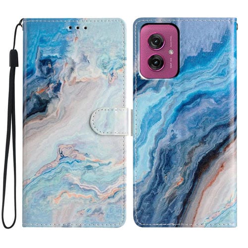 Funda de Cuero para Motorola Moto G55 con Dibujo de Colores (Mármol Azul)