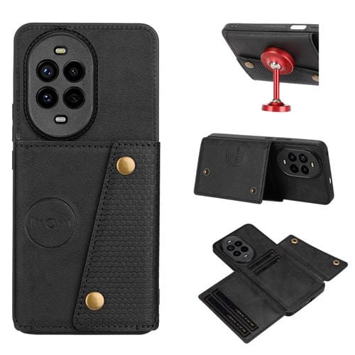 Funda Magnética para Huawei Nova 13 Pro con Ranuras para Tarjetas y Doble Hebilla (Negra)