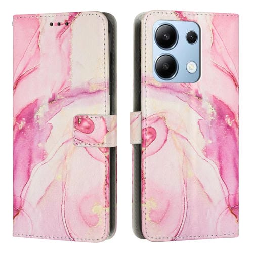 Funda de Cuero con Patrón de Mármol Pintado para Redmi Note 13 4G (Oro Rosa)
