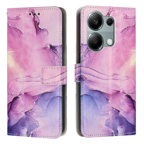 Funda de Cuero con Patrón de Mármol Pintado para Redmi Note 13 Pro 4G (Morado)