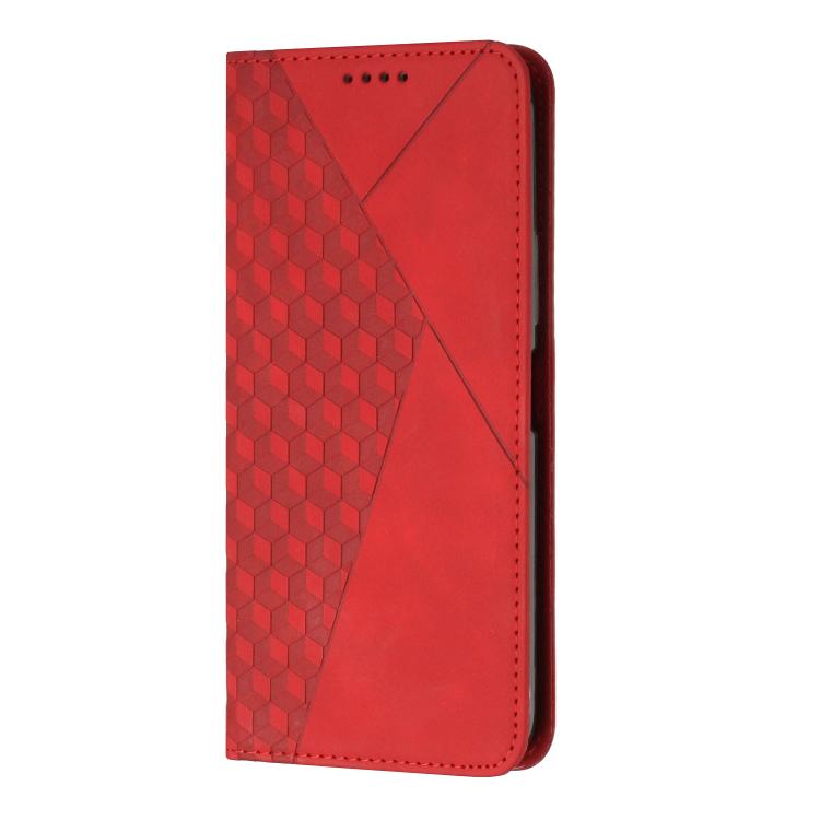 Funda de Cuero Magnética con Textura de Diamante para Realme 14 Pro (Roja)