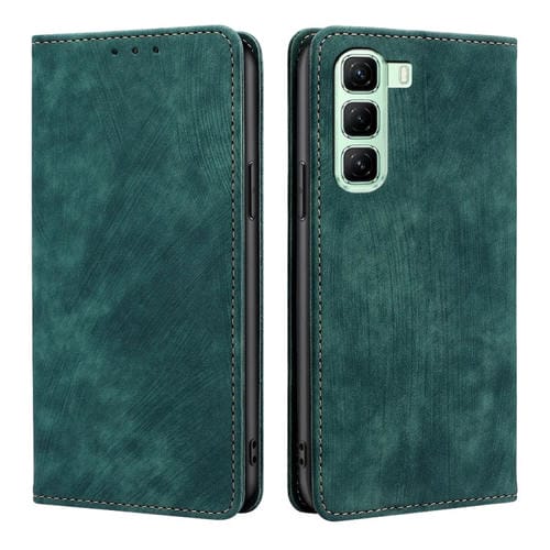 Funda de Cuero Magnética con Cepillo Antirrobo Rfid para Infinix Hot 50 4G (Verde)