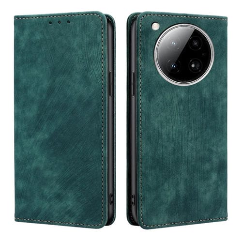 Funda de Cuero Magnética con Cepillo Antirrobo RFID para Infinix Zero 40 4G (Verde)