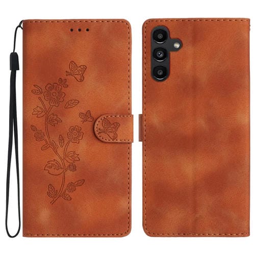 Funda para Teléfono Samsung Galaxy A35 5G Cuero Estampado Mariposa y Flor (Marrón)