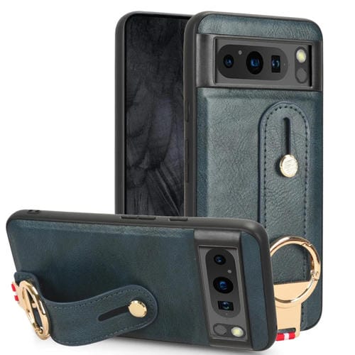 Funda para Google Pixel 8 con Correa de Cuero y Tapa Trasera (Azul)