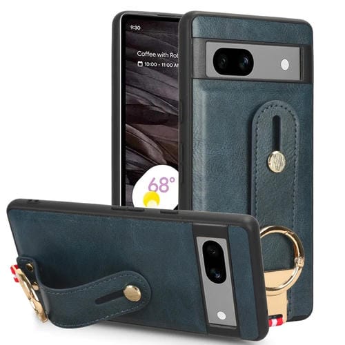 Funda Trasera de Cuero para Google Pixel 7A con Muñequera (Azul)