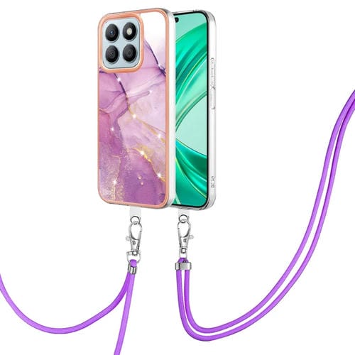 Funda para Honor X8B con Imd Doble Cara y Revestimiento Mármol Galvanizado con Cordón (Morado)