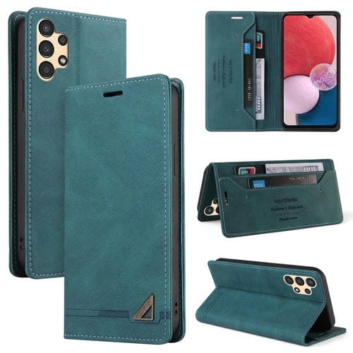 Funda de Cuero para Samsung Galaxy A13 4G Skin Feel con Tapa Horizontal Cepillo Antirrobo y Soporte (Azul)