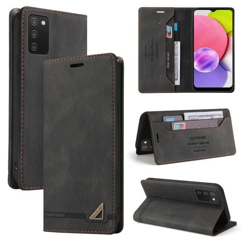 Funda de Cuero Samsung Galaxy A30 Versión Jp con Tapa Horizontal Cepillo Antirrobo y Soporte (Negro)