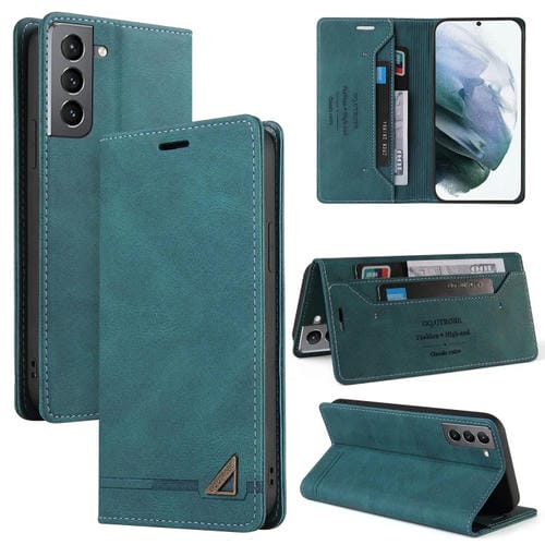 Funda para Samsung Galaxy S21 5G Skin Feel Cuero Tapa Horizontal Cepillo Antirrobo Soporte (Azul)