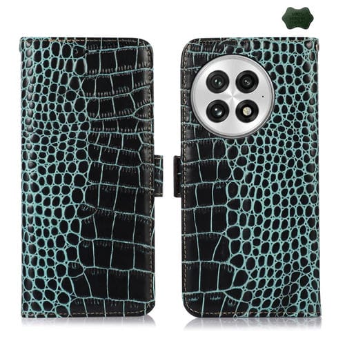 Funda para Teléfono OnePlus Nord 13 con Piel de Vaca y Cocodrilo (Verde)