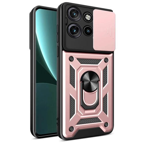 Funda híbrida TPU y PC con cubierta deslizante para cámara Motorola Edge 50 Neo (Oro Rosa)