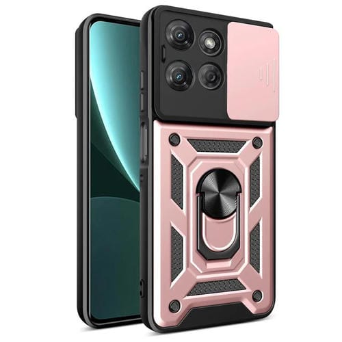 Funda híbrida TPU y PC con cámara deslizante para Motorola Moto G Power 2025 (Oro Rosa)
