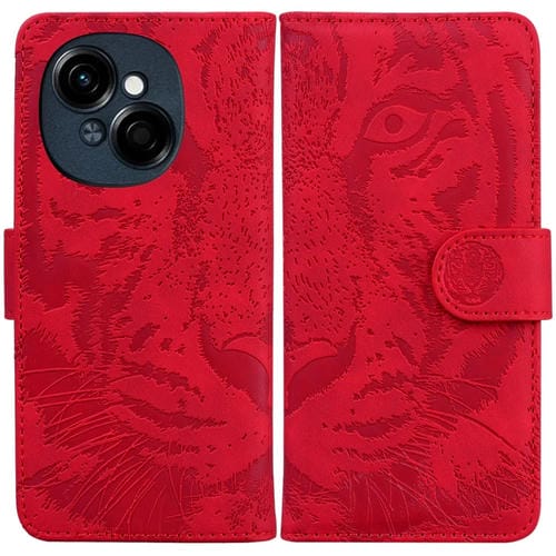 Funda de Cuero con Tapa para Tecno Spark Go 1 y Pop 9 Pro con Estampado de Tigre (Rojo)