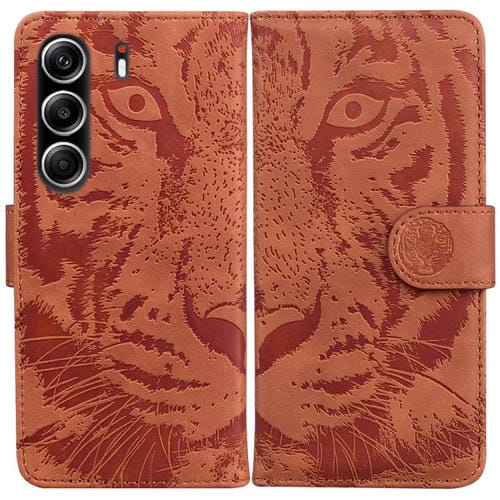 Funda de cuero con tapa y estampado de tigre para Tecno Camon 40 Pro 4G (marrón)