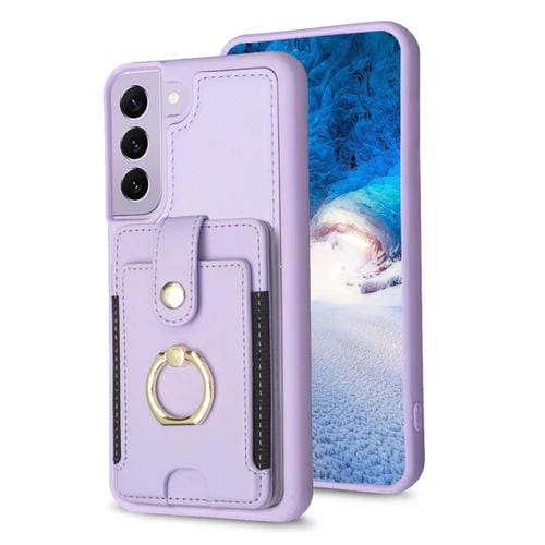 Para Samsung Galaxy S22+ 5G BF27 Funda para teléfono con soporte para tarjeta de anillo de metal (púrpura)