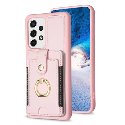 Para Samsung Galaxy A52 5G / 4G BF27 Funda para teléfono con soporte para tarjeta de anillo de metal (rosa)