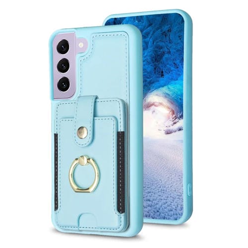 Para Samsung Galaxy S21 + 5G BF27 Anillo de metal Tarjeta Bolsa Titular Caja del teléfono (Azul)