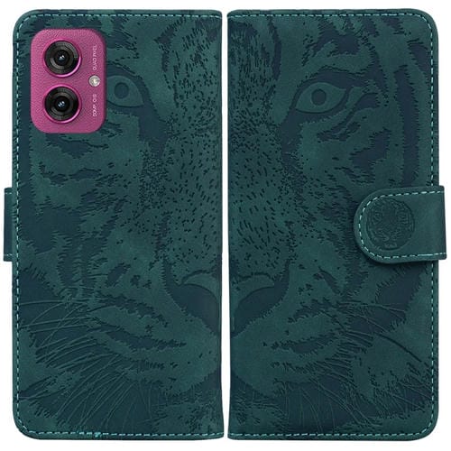 Funda de Cuero Motorola Moto G55 con Estampado de Tigre (Verde)