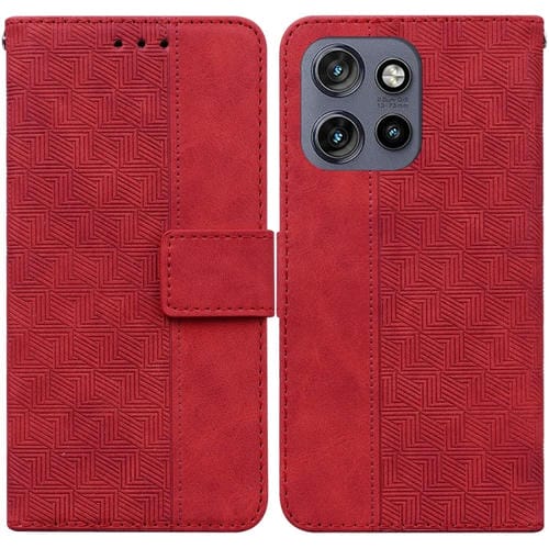 Funda de Cuero con Relieve Geométrico para Motorola Edge 50 Neo 5G (Rojo)