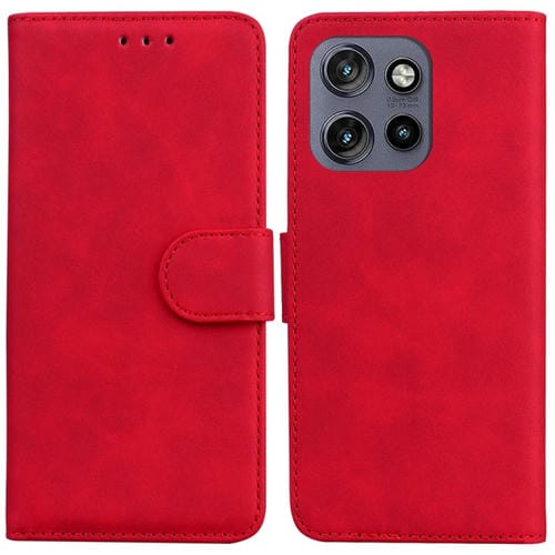 Funda de Cuero con Tapa para Motorola Edge 50 Neo 5G con Tacto de Piel (Rojo)