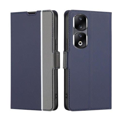 Funda de Cuero para Honor 90 Pro 5G con Textura de Sarga y Botón Lateral (Azul)