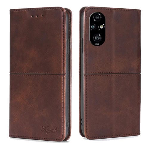 Funda Cuero Magnética Textura Vaca para Honor 200 Pro 5G (Marrón Oscuro)