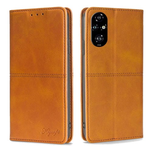 Funda de Cuero Magnética Textura de Vaca para Honor 200 Pro 5G (Marrón Claro)
