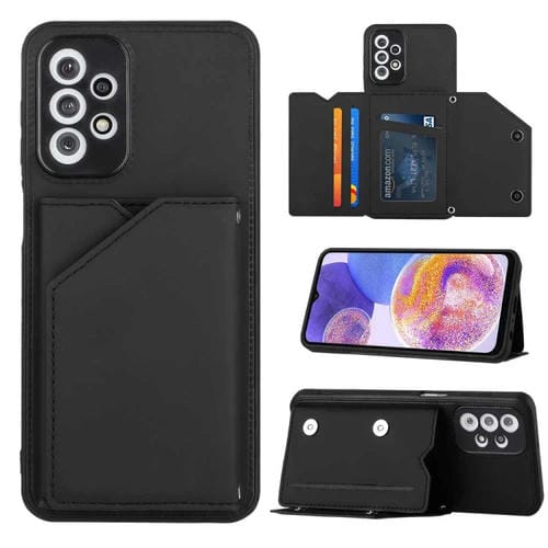 Funda para teléfono Samsung Galaxy A23 4G 5G Skin Feel PU TPU con ranuras para tarjetas PC (Negro)