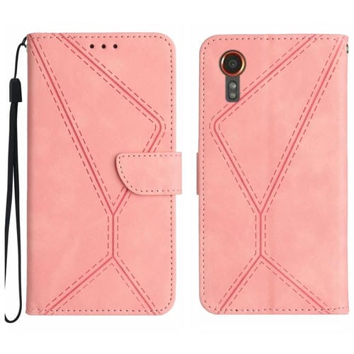 Funda para Teléfono Samsung Galaxy Xcover 7 5G Cuero con Costuras En Relieve (Rosa)