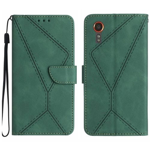 Funda para Teléfono Samsung Galaxy Xcover 7 5G Cuero con Costuras En Relieve (Verde)