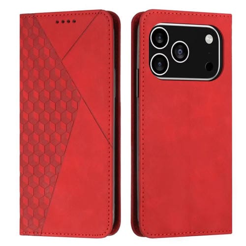 Funda de cuero magnética con textura de diamante para iPhone 17 Pro (roja)