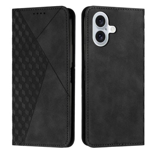 Funda de cuero magnética con textura de diamante para iPhone 17 (negro)