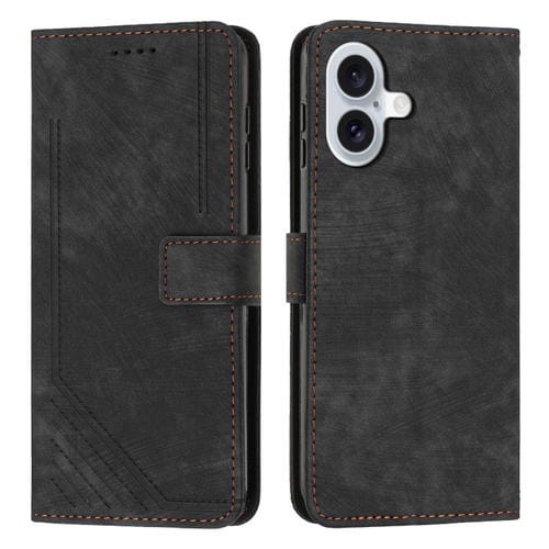 Funda de piel con estampado de rayas y cordón para iPhone 17 (negra)