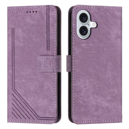Funda de piel con estampado de rayas y cordón para iPhone 17 (morado)