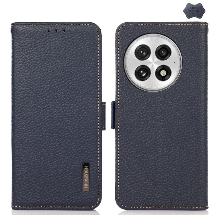 Funda para Teléfono Khazneh de Cuero Genuino con Rfid e Imán Lateral para OnePlus 13 (Azul)
