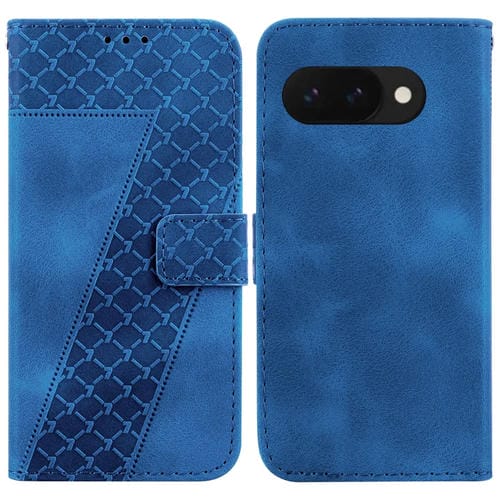 Funda de Cuero con Relieve en Forma de Siete para Google Pixel 9A (Azul)
