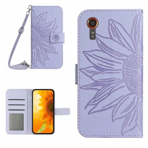 Funda de Cuero para Samsung Galaxy Xcover 7 5G Skin Feel con Tapa En Relieve y Cordón (Púrpura)