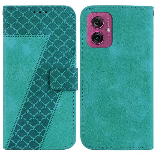 Funda de Cuero con Relieve en Forma de Siete para Motorola Moto G55 (Verde)