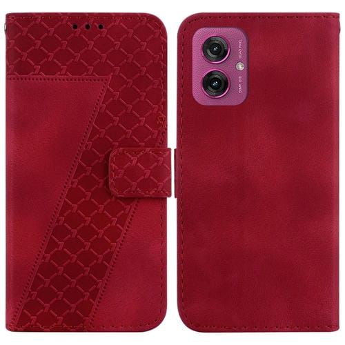 Funda de Cuero con Relieve en Forma de Siete para Motorola Moto G55 (Rojo)