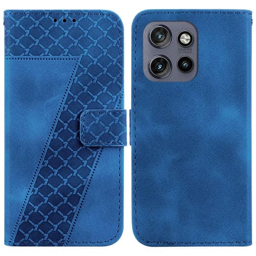 Funda de Cuero con Relieve en Forma de Siete para Motorola Edge 50 Neo 5G Global (Azul)