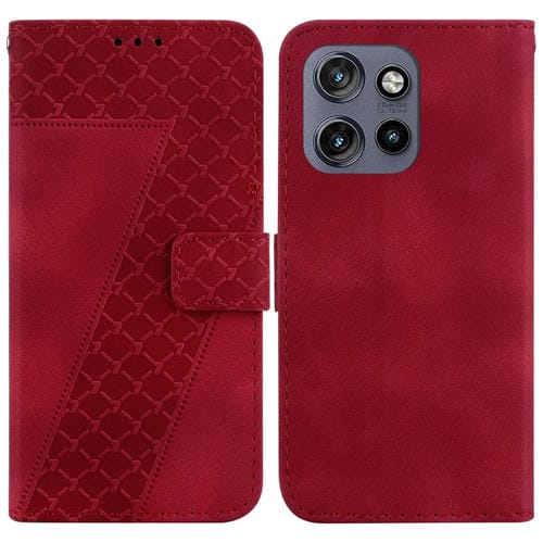 Funda de Cuero con Relieve en Forma de Siete para Motorola Edge 50 Neo 5G Global (Rojo)