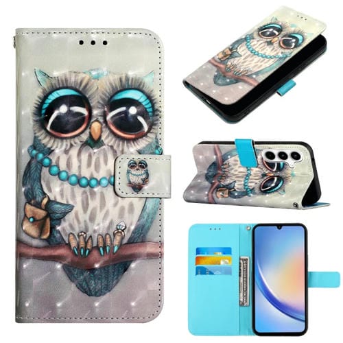 Funda para Teléfono Samsung Galaxy A35 5G Cuero con Tapa Horizontal y Pintura 3D (Búho Gris)