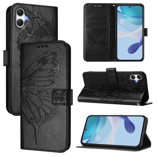Funda de Cuero Samsung Galaxy A06 4G/5G Diseño Mariposa En Relieve (Negra)
