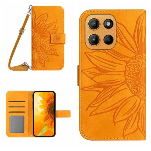 Funda de Cuero con Tapa para Motorola Moto G Stylus 5G 2025 Ht04 con Diseño de Girasol y Cordón (Amarillo)