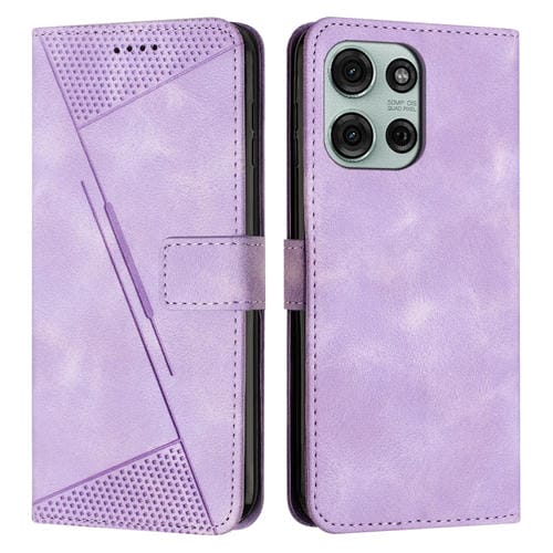 Funda de Cuero Triangular para Motorola Moto G75 Dream con Cordón (Morado)