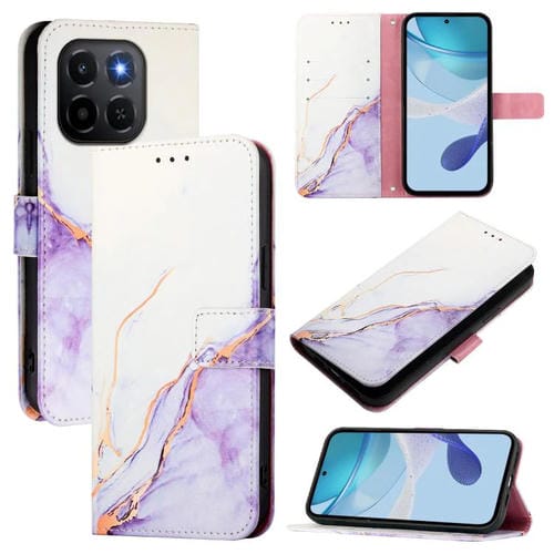 Funda de cuero con tapa y diseño de mårmol para Honor X6c 4G PT003 (blanco y morado)