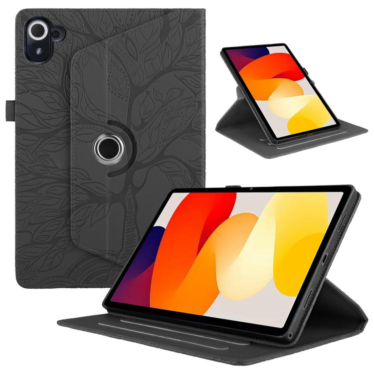 Funda de cuero con rotación en relieve Tree Life para Xiaomi Redmi K Pad (negra)